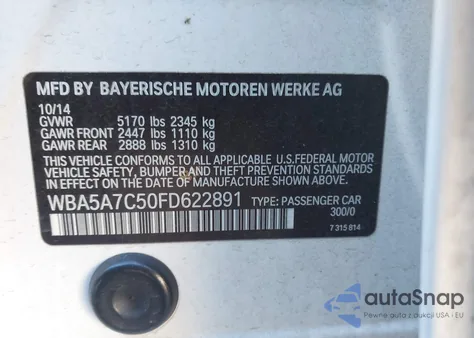 2015 BMW 528I xDrive z USA, uszkodzony, nr VIN WBA5A7C50FD622891